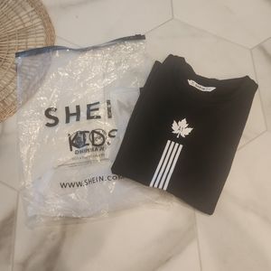 [ sheln] brand new-  kids black short sleeve t-shirt with A1 leaf & stripes.🖤🤍